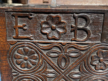 Load image into Gallery viewer, 18th C Antique William &amp; Mary Period Carved Oak Bible Box Dated 1722