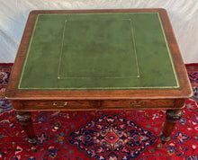 Load image into Gallery viewer, VICTORIAN OAK GOTHIC STYLE PARTNER&#39;S DESK - OUTSTANDING GREEN LEATHER TOP