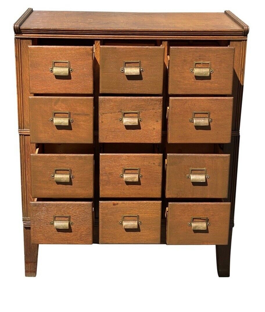 20TH C ANTIQUE TIGER OAK YAWMAN & ERBE ARTS & CRAFTS 12 DRAWER FILE CABINET