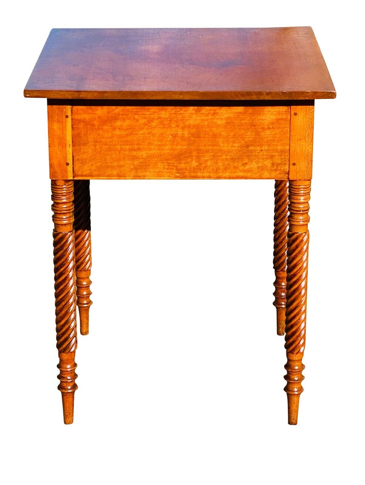 19TH C ANTIQUE COUNTRY SHERATON CHERRY & TIGER MAPLE WORK TABLE / NIGHT STAND