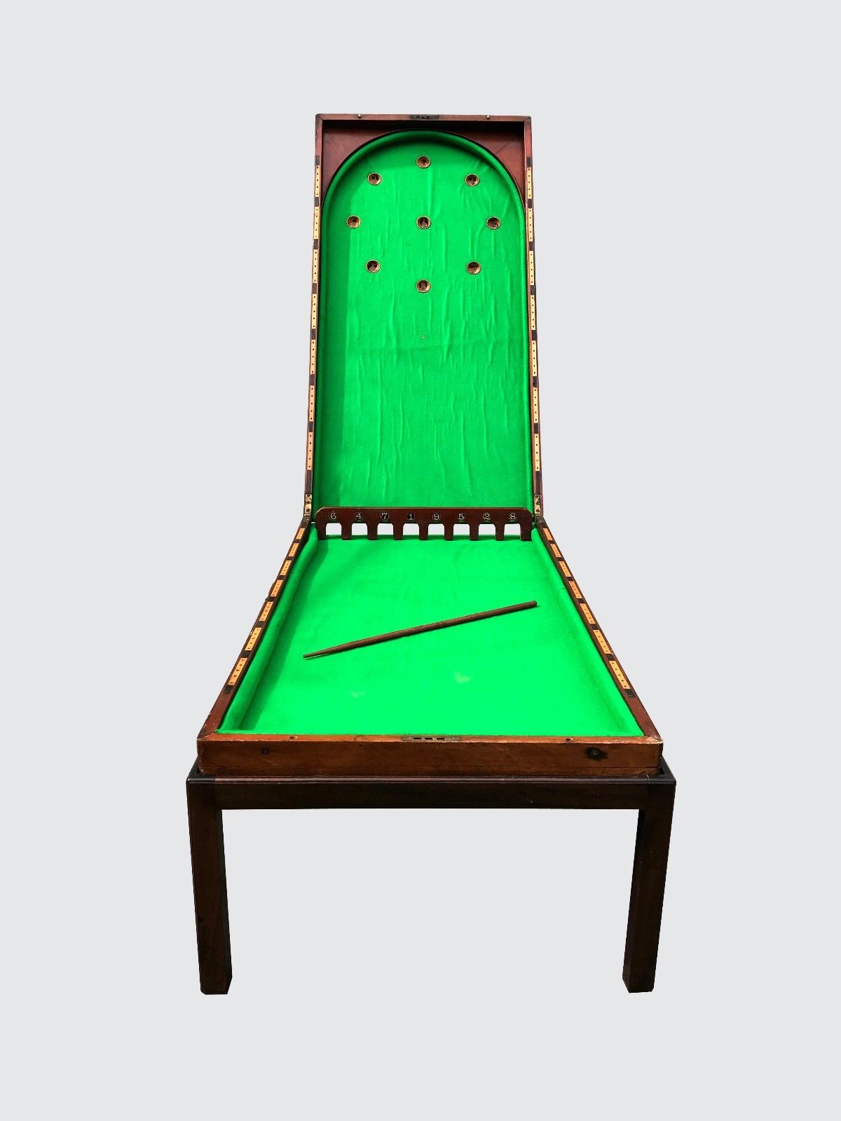 EXCEPTIONAL 19TH C MAHOGANY BAGATELLE PARLOR TABLE GAME ON FITTED FRAME