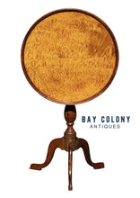 Load image into Gallery viewer, 19TH C ANTIQUE QUEEN ANNE STYLE BIRDS EYE MAPLE DISH TOP TILT TOP CANDLE STAND