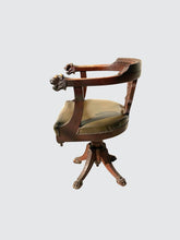 Load image into Gallery viewer, HONER CARVED OAK LEATHER SWIVEL EXECUTIVE DESK CHAIR WITH LION CARVED HEADS