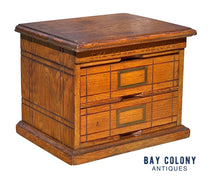 Load image into Gallery viewer, 20th C Antique Industrial Oak 2 Drawer Desktop Brown &amp; Besly Letter File Cabinet