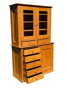 19TH C COUNTRY PRIMITIVE ANTIQUE SHAKER MAPLE CABINET / STEP BACK CUPBOARD HUTCH