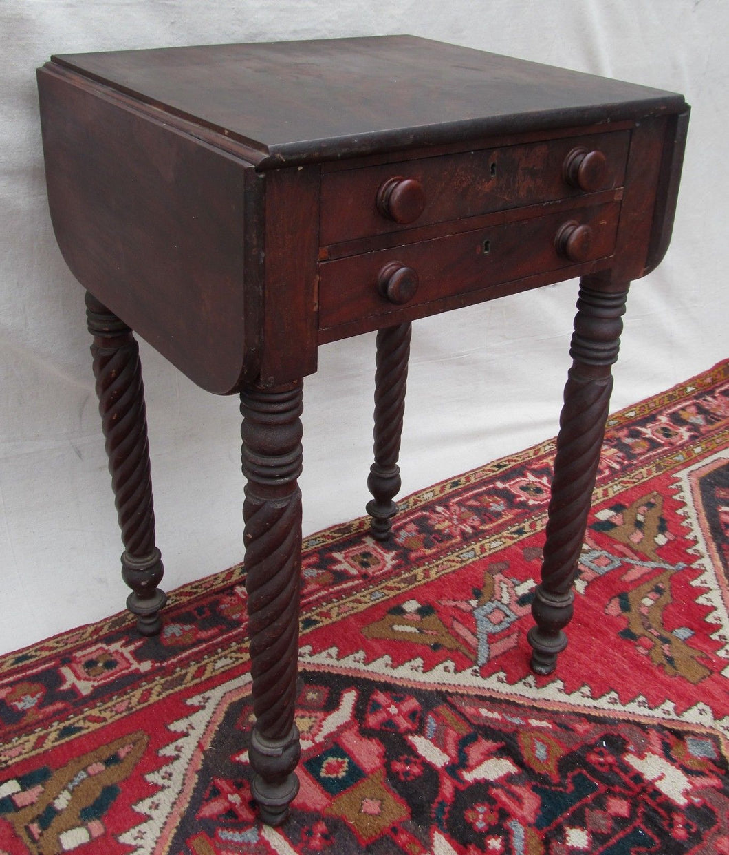 SHERATON MAHOGANY ROPE CARVED WORK TABLE-BOSTON- ALL ORIGINAL CIRCA 1810 - 1820