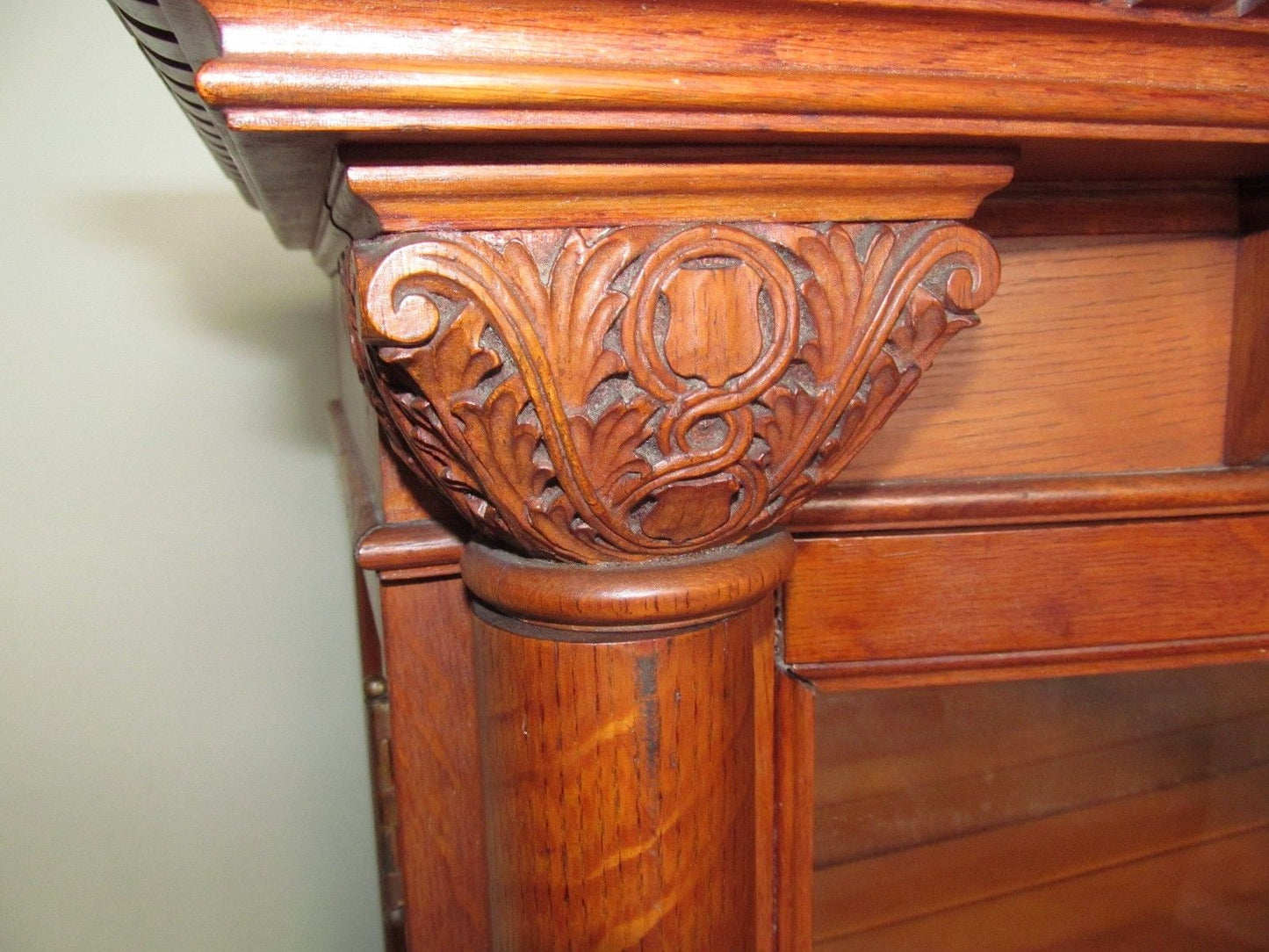 19TH CENTURY VICTORIAN CARVED OAK CURVED GLASS CHINA CABINET - PAINES FURNITURE