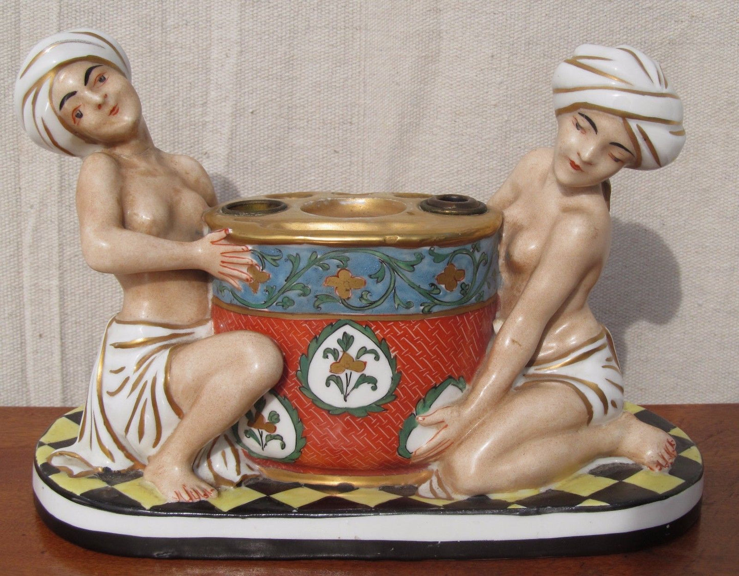 ANTIQUE ART NOUVEAU INKWELL WITH PERSIAN HAREM FIGURES