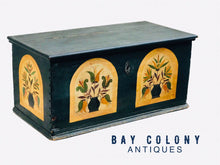 Load image into Gallery viewer, 18TH C ANTIQUE CHIPPENDALE 6 BOARD PAINTED BLANKET BOX ~ PENNSYLVANIA FOLK PAINT