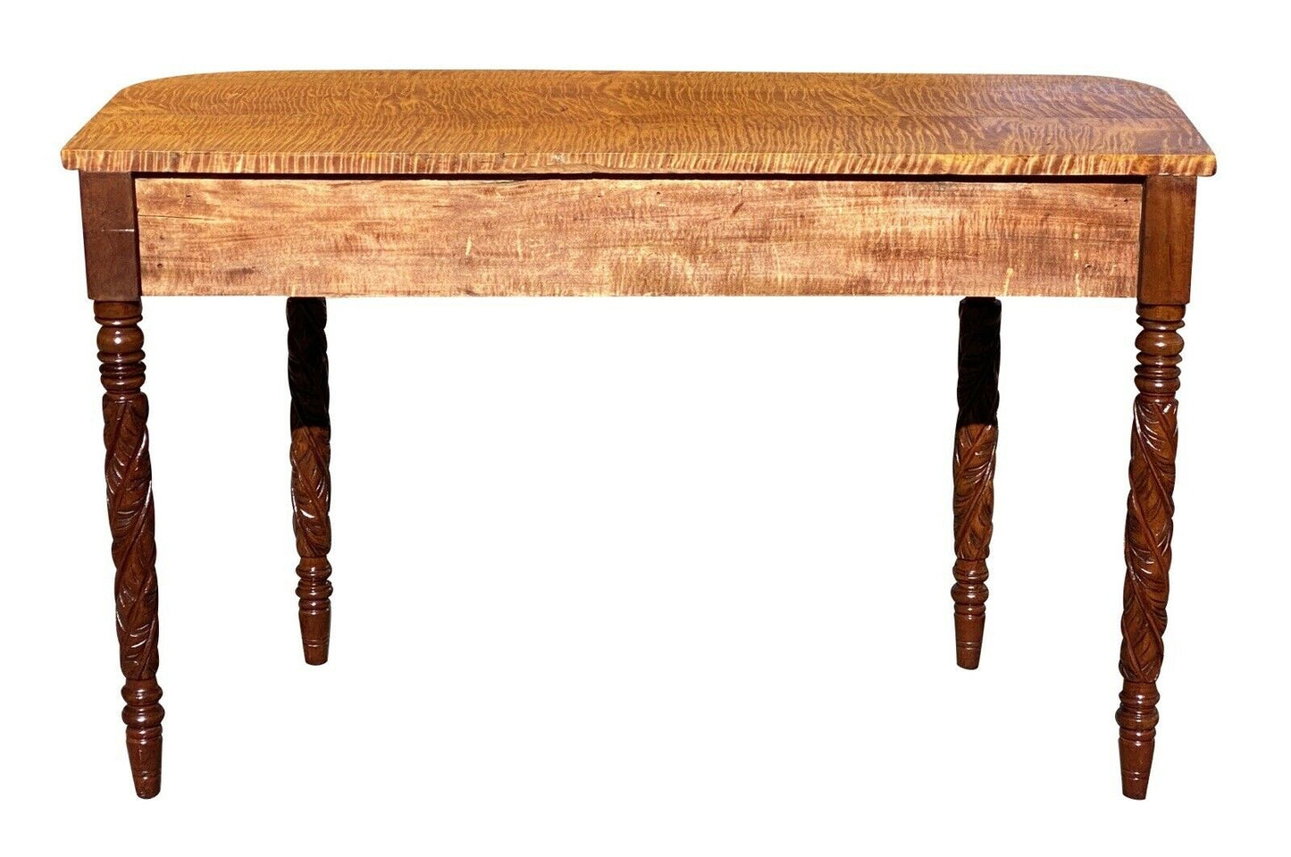 19th C Antique Mahogany & Tiger Maple D Shape Console Table