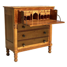 Load image into Gallery viewer, 19th C Antique Pennsylvania Federal Cherry &amp; Tiger Maple Butlers Desk / Chest