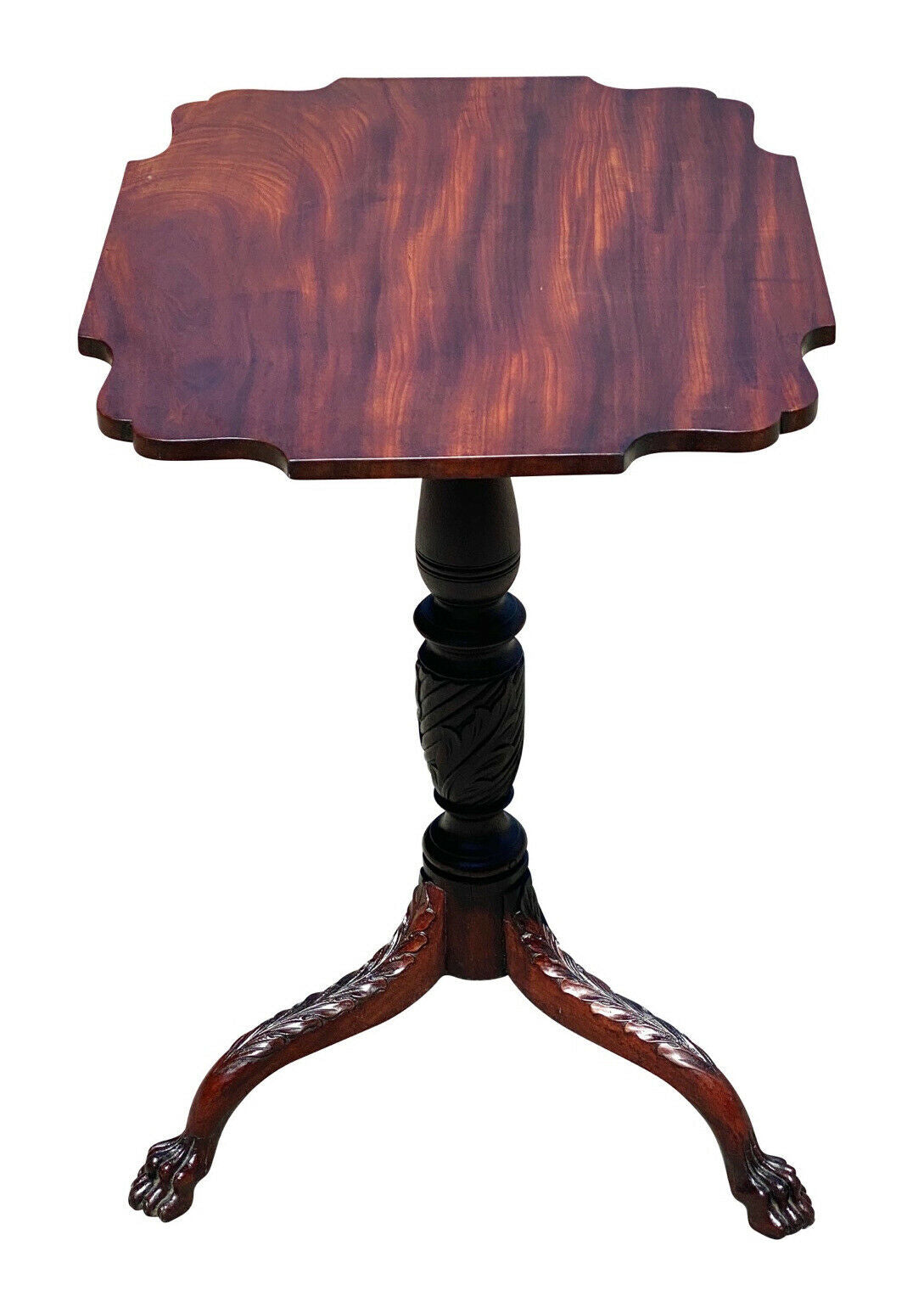 18th C Antique New York Mahogany Federal Tilt Top Candlestand W/ Lion Paw Feet