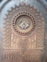 Load image into Gallery viewer, 19TH CENTURY CAST IRON FIRE BACK WITH COMPLETE FRAME SYSTEM &amp; ORNATE MOTIFS