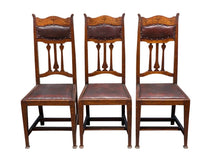 Load image into Gallery viewer, Set of Six Arts &amp; Crafts Mission Oak Dining Chairs With Tulip Inlaid Crest Rails