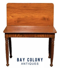 Load image into Gallery viewer, 19TH C ANTIQUE SHERATON MAHOGANY ROPE LEG GAME TABLE / CARD TABLE