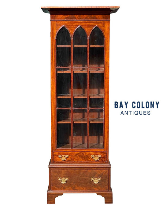 19th C Antique Salem Ma Mahogany Maritime Campaign Bookcase / Cabinet ~ Nautical