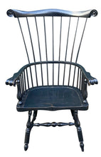 Load image into Gallery viewer, 20th C Antique Style Pair of Windsor Comb Back Black Painted Arm Chairs