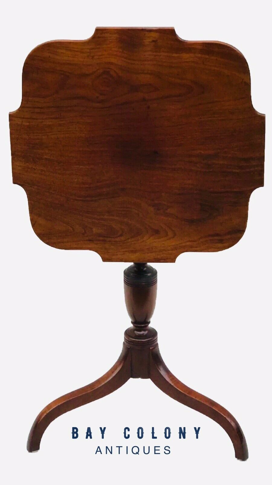 MAHOGANY QUEEN ANNE STYLE ANTIQUE TILT TOP CANDLE STAND BY IRVING & CASSON - EARLY 20TH C