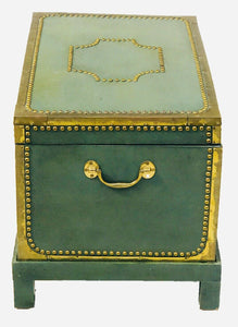 19TH C ANTIQUE BRASS DECORATED BLANKET BOX / TRUNK ON FRAME