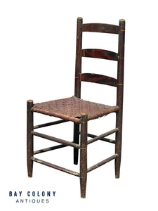 Antique New England Sheraton Black & Red Fancy Paint Chair With Splint Seat
