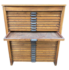 19th C Antique Victorian Hamilton Oak Printers Cabinet / Architects File Cabinet