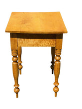 Load image into Gallery viewer, 19TH C ANTIQUE AMERICAN TIGER MAPLE SHERATON WORK TABLE / NIGHT STAND