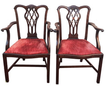 Load image into Gallery viewer, PAIR OF 19TH CENTURY CHIPPENDALE CARVED MAHOGANY ARM CHAIRS WITH ROLLED ARMS