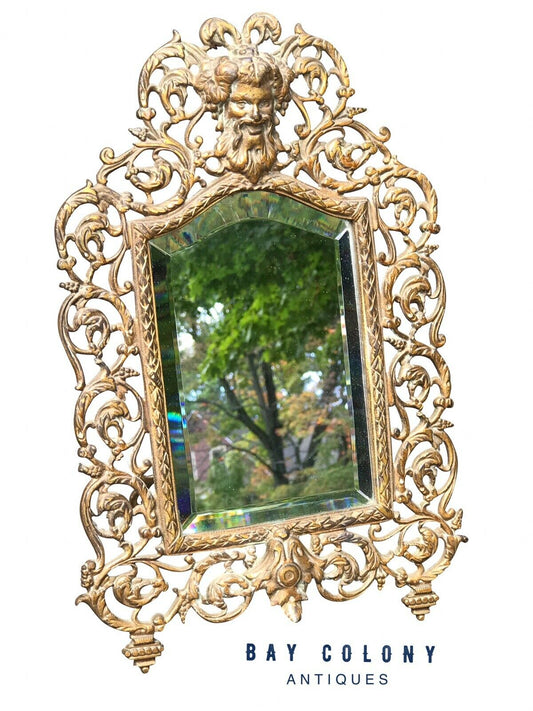 19TH C ANTIQUE BRADLEY & HUBBARD BACCHUS / DIONYSUS BRASS EASEL & WALL MIRROR