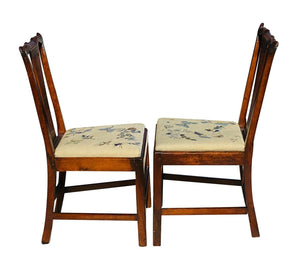 18TH C PAIR OF ANTIQUE MAHOGANY CHIPPENDALE NEEDLEPOINT SEAT SIDE CHAIRS