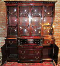 Load image into Gallery viewer, CHIPPENDALE STYLE MAHOGANY BUBBLE GLASS BREAKFRONT WITH BUTLER&#39;S DESK