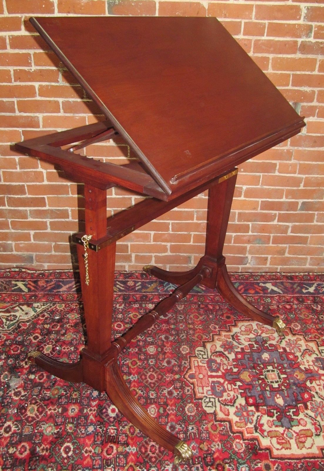 FEDERAL STYLED CHERRY DRAFTING TABLE W/FINE BRASS HARDWARE