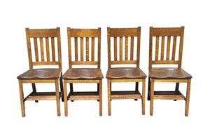 20th C Antique Arts & Crafts Set of 8 Tiger Oak Dining Chairs