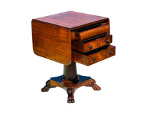 Load image into Gallery viewer, 19TH C ANTIQUE AMERICAN EMPIRE MAHOGANY 3 DRAWER WORK TABLE / NIGHTSTAND