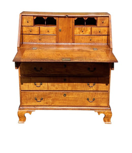 18th C Antique New England Chippendale Apple Wood Slant Lid Secretary Desk