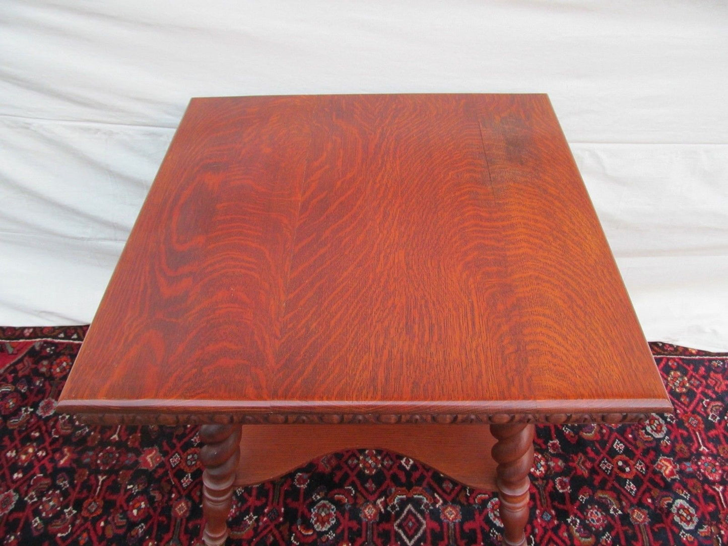 VICTORIAN TIGER OAK PARLOR TABLE WITH GLASS BALL & CAST IRON GROTESQUE HEAD FEET