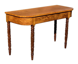 19th C Antique Mahogany & Tiger Maple D Shape Console Table