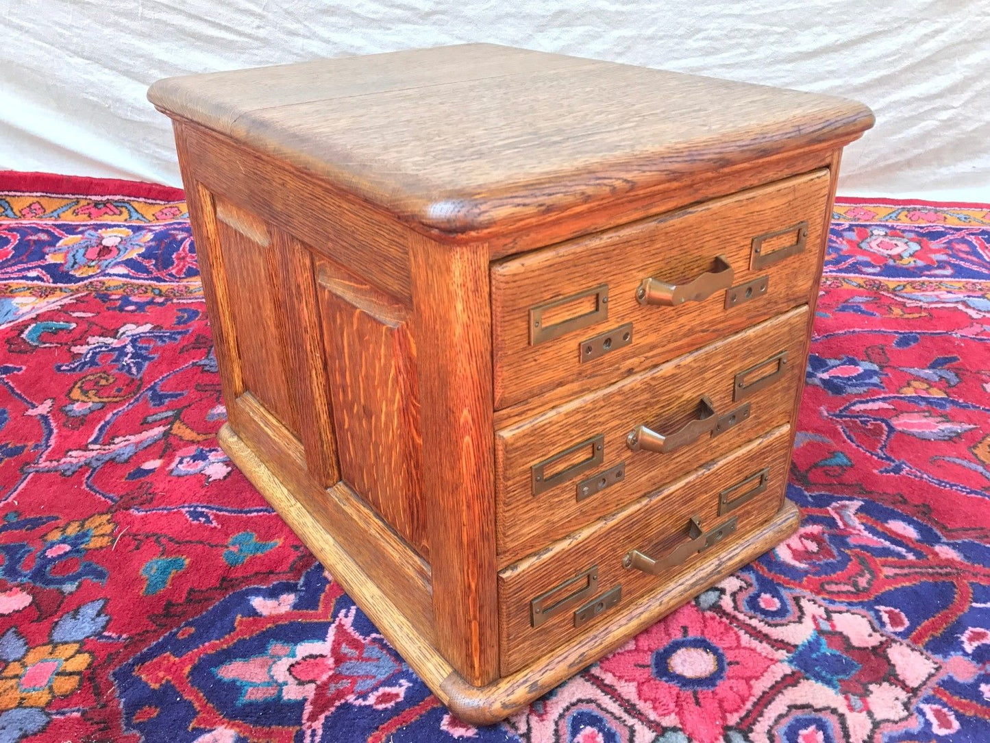 VICTORIAN TIGER OAK RAISED PANEL 3 DRAWER DESKTOP FILE CABINET