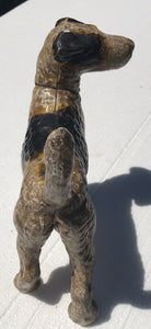 20TH C ANTIQUE HUBLEY WIRE HAIR FOX TERRIER CAST IRON DOORSTOP / COIN BANK