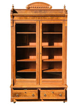 Load image into Gallery viewer, 19TH C ANTIQUE VICTORIAN WALNUT DOUBLE DOOR BOOKCASE / RIFLE CABINET