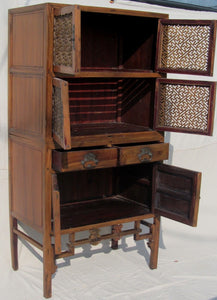 FINE LATE 19TH CENTURY LATTICE WORKED TWO PIECE CHINESE CABINET
