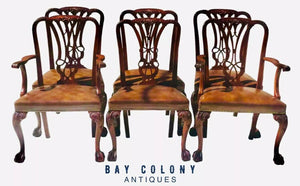 20TH C CHIPPENDALE ANTIQUE STYLE SET OF 6 MAHOGANY DINING CHAIRS