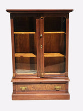 Load image into Gallery viewer, 19TH C VICTORIAN WALNUT DOUBLE DOOR ANTIQUE BOOKCASE / CHINA ~ VERY CLEAN