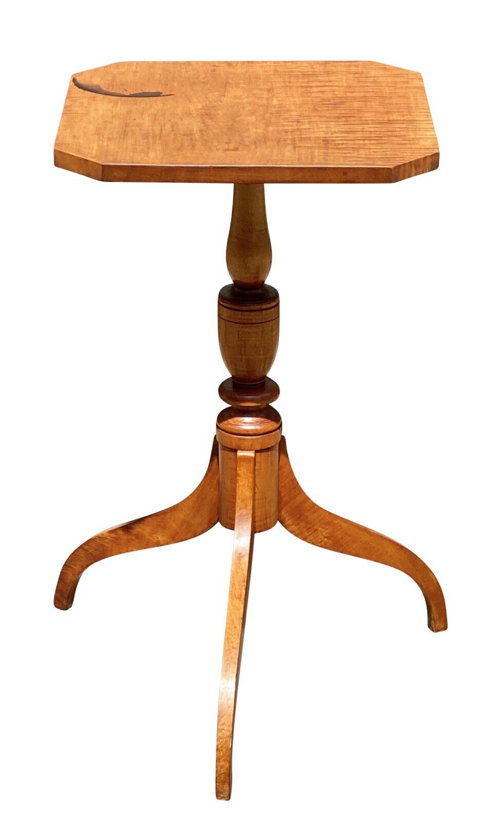 19th C Antique Federal Period Tiger Maple Candlestand / End Table - Curly Maple