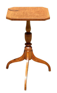 19th C Antique Federal Period Tiger Maple Candlestand / End Table - Curly Maple