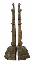 Load image into Gallery viewer, EARLY 20TH C ANTIQUE ARTS &amp; CRAFTS BRASS LIGHTHOUSE BOOKENDS