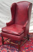 Load image into Gallery viewer, LEATHER ANTIQUE WILLIAM &amp; MARY STYLED WING CHAIR