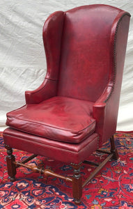 LEATHER ANTIQUE WILLIAM & MARY STYLED WING CHAIR