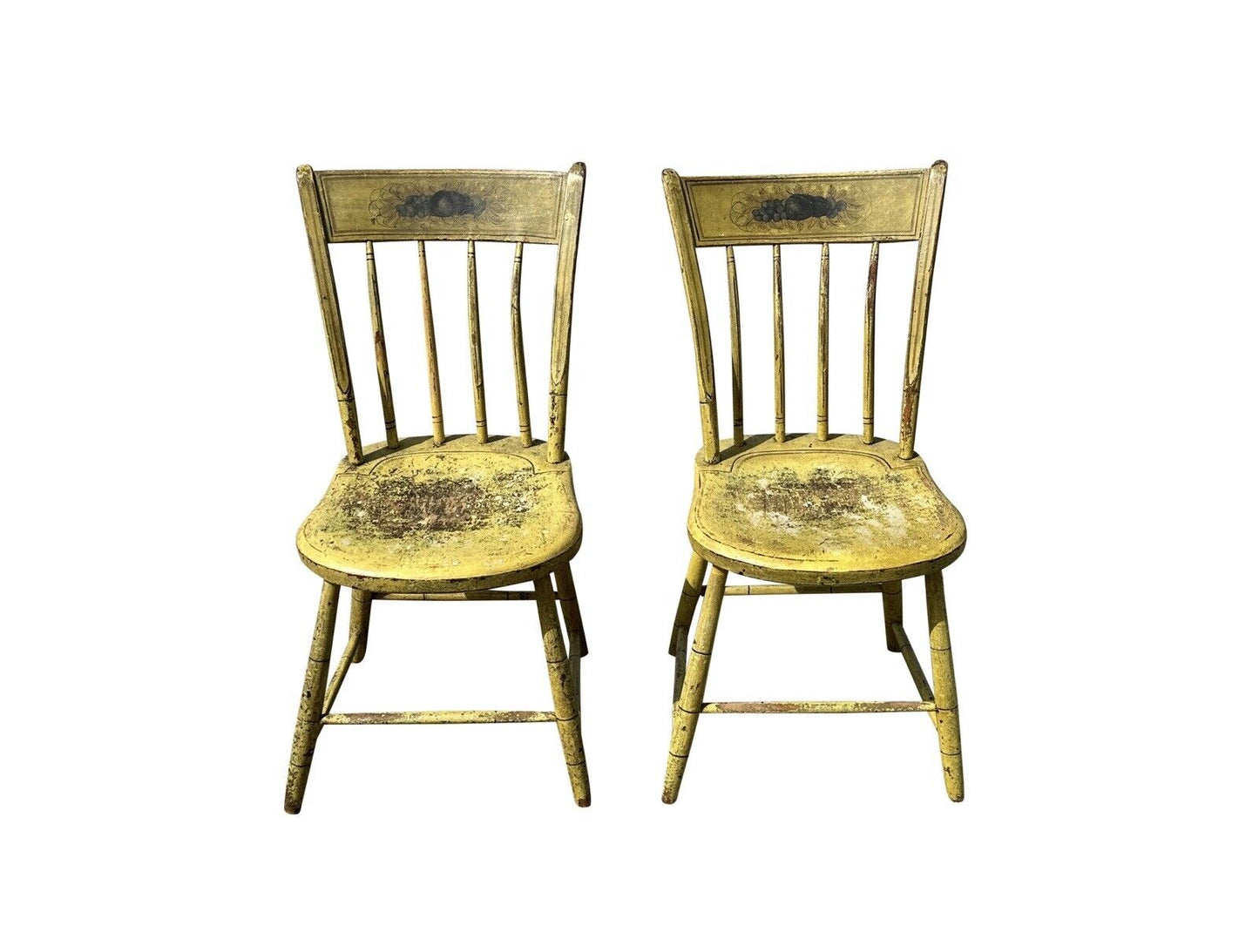 Pair of Antique Windsor Thumbback Birdcage Side Chairs in Original Paint Surface