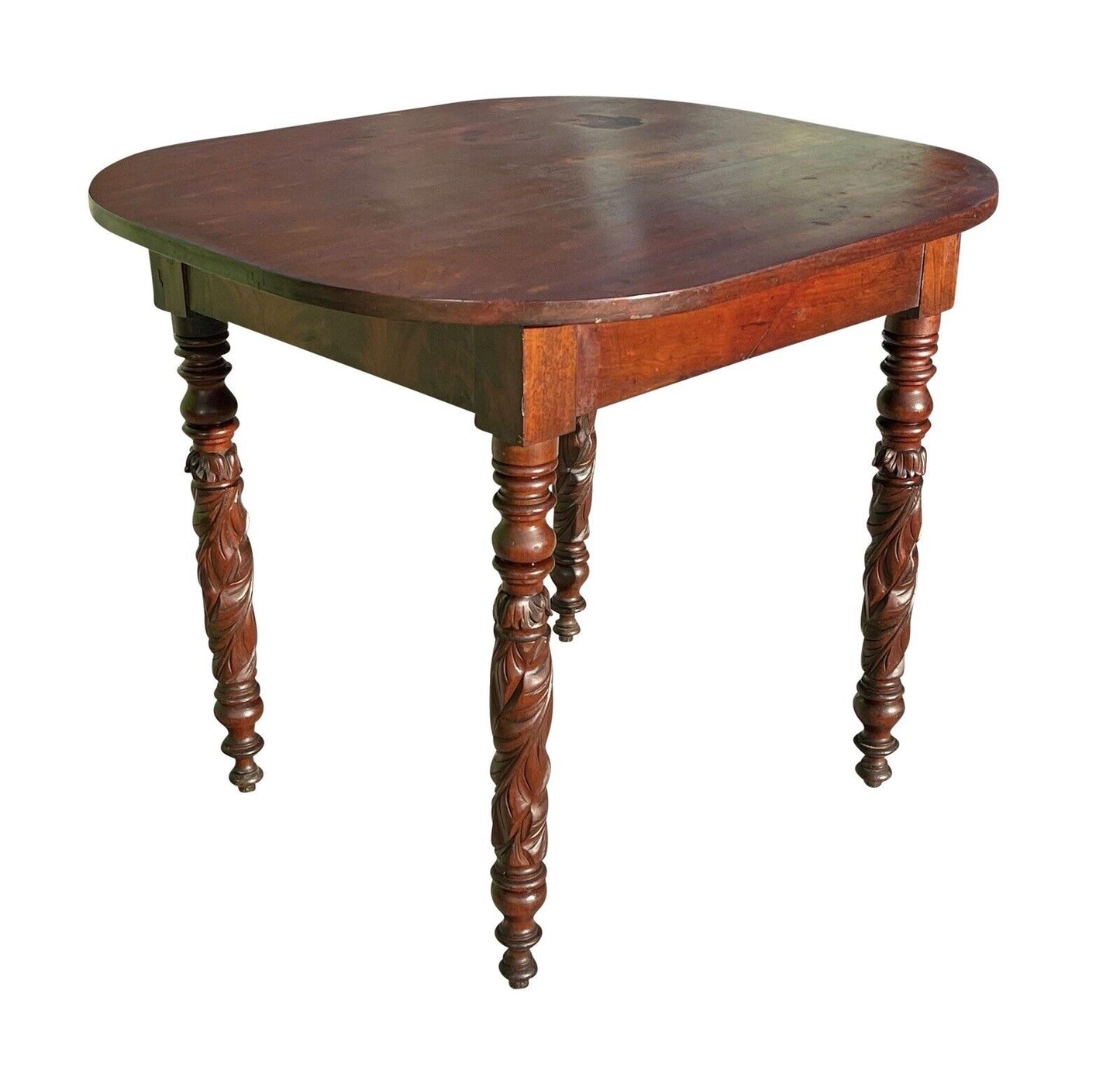 19th C Antique New York Federal Mahogany Table With Acanthus Carved Legs