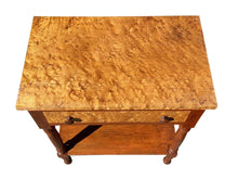 Load image into Gallery viewer, 19th C Antique Cherry &amp; Birds Eye Maple Sheraton Worktable / Nightstand